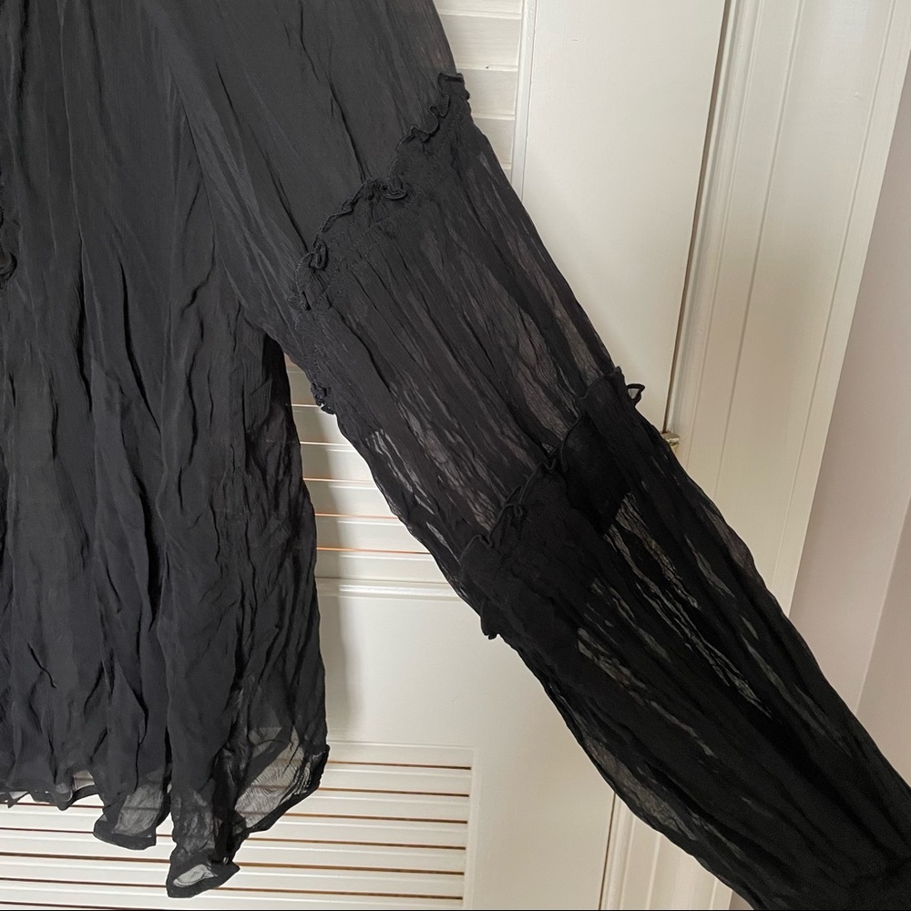 NWT Free People sheer black top with lace-up tie at neckline - Picture 3 of 4